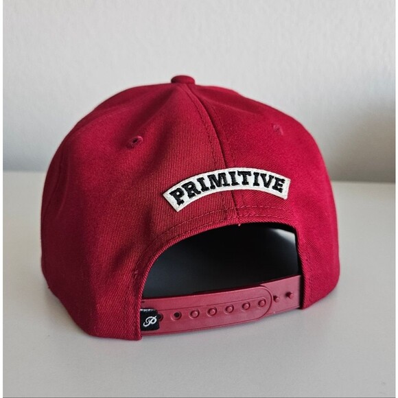 Primitive Spellout Logo Cheetah Print Cotton 6-panel Skateboard Red Snapback Hat - Picture 4 of 6